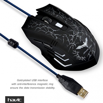 HAVIT HV-MS672 LED Gaming Maus, 2400DPI 6 Tasten und 7 beruhigenden LED-Farben