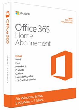 Microsoft Office 365 Home - 5PCs/MACs - 1 Jahresabonnement - multilingual (Product Key Card ohne Datenträger) - 1