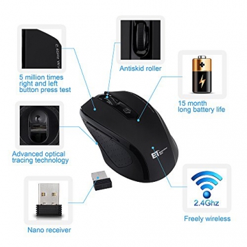 VicTsing Mini Schnurlos Maus Wireless Mouse 2.4G 2400 DPI 6 Tasten Optische Mäuse mit USB Nano Empfänger Für PC Laptop iMac Macbook Microsoft Surface, Office Home usw.